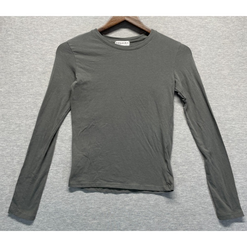 Popular 21 Top Womens Small Charcoal Gray Cotton Long Sleeve Crew Neck Casual